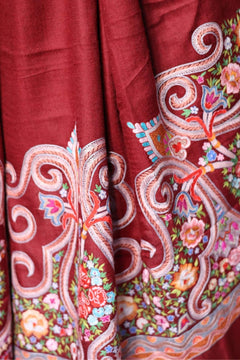 Hand Embroidered Qalamkar Shawl - A Royal Red - Zooni Cashmere Originals