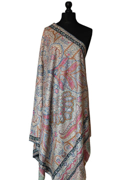 Hand Embroidered Qalamkar Shawl - Paisleys - Zooni Cashmere Originals