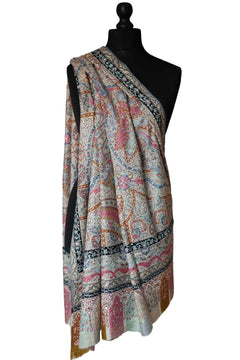 Hand Embroidered Qalamkar Shawl - Paisleys - Zooni Cashmere Originals