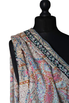 Hand Embroidered Qalamkar Shawl - Paisleys - Zooni Cashmere Originals