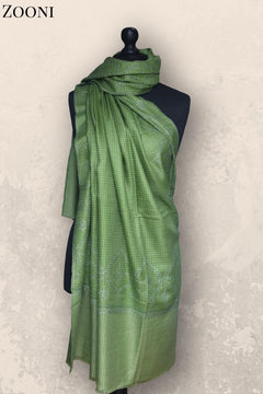 Hand Embroidered Sozni Shawl - Greenish Hues