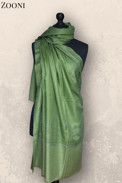 Hand Embroidered Sozni Shawl - Greenish Hues