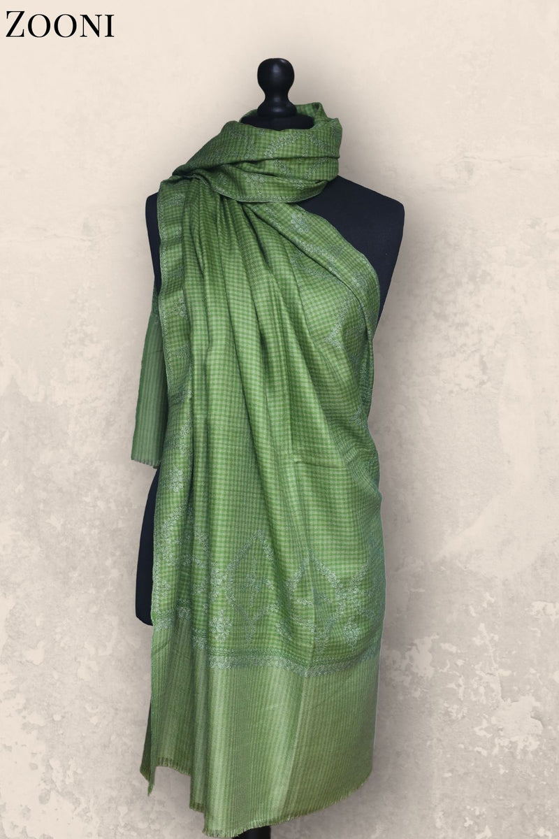 Hand Embroidered Sozni Shawl - Greenish Hues