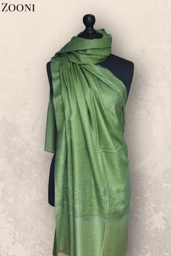 Hand Embroidered Sozni Shawl - Greenish Hues