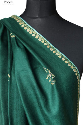 Hand Embroidered Sozni Shawl - Green - Zooni Cashmere Originals