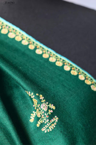 Hand Embroidered Sozni Shawl - Green - Zooni Cashmere Originals