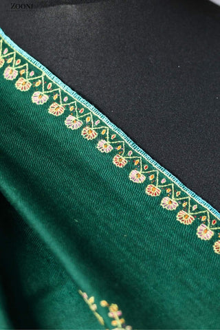 Hand Embroidered Sozni Shawl - Green - Zooni Cashmere Originals