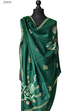 Hand Embroidered Sozni Shawl - Green - Zooni Cashmere Originals