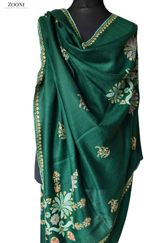 Hand Embroidered Sozni Shawl - Green - Zooni Cashmere Originals