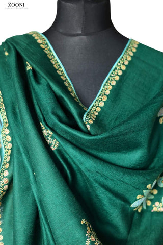 Hand Embroidered Sozni Shawl - Green - Zooni Cashmere Originals