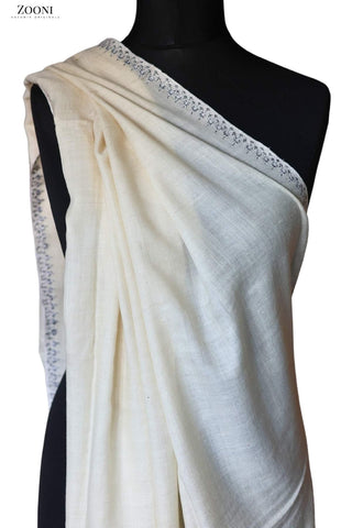 Hand Embroidered Sozni Shawl - White - Zooni Cashmere Originals