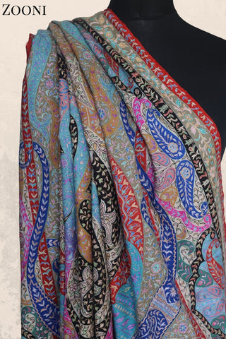 Hand Embroidered Qalamkar Shawl - Paisleys