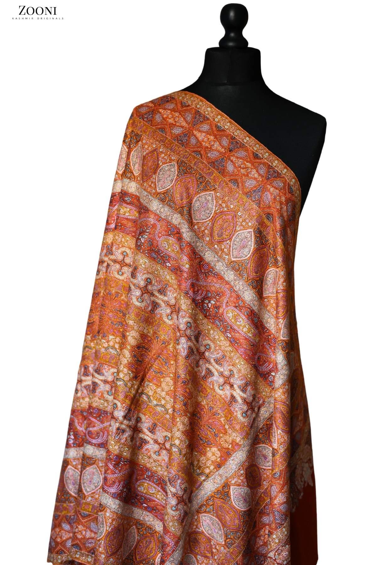 Hand Embroidered Sozni Shawl - Purmattan Jaama - Zooni Cashmere Originals